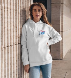 Born to Run American Muscle Power Printed White Hoodie for Women