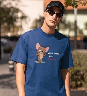 What Should I Do In Valentine: Printed (Blue) T-Shirt For Singles