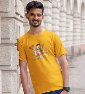 Marathi StoneAge Man: (yellow) T-Shirt For Singles
