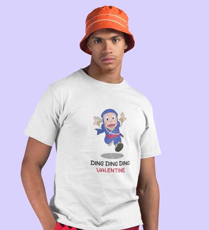 Valentine Ninja: Printed (white) T-Shirt For Singles