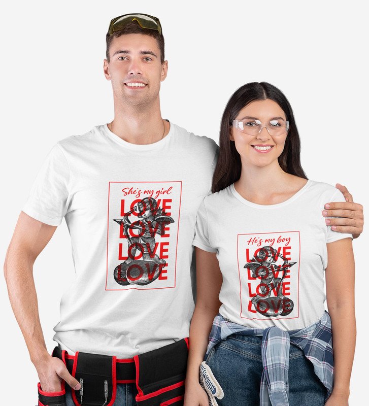 He's My Boy/She's My Girl Printed Couple (White) T-shirts For Couples