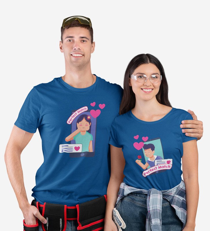We Are A Perfect Match Couple Print (blue) T-shirts