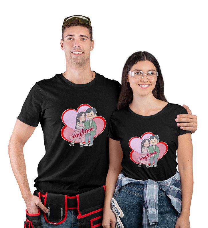Love Of My Life Couple Print (Black) T-shirts For Couples