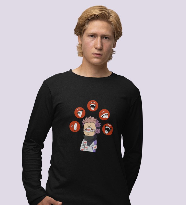 Itadori's Five Faces Cotton Black Full Sleeves Tshirt For Mens and Boys