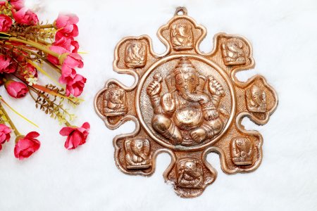 Kamalasana Ganesha with ashtavinayak Wall Hanging : Finely engraved wall hanging of lord ganesha which will look fantastic on your wall