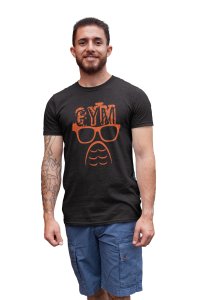 Gym Above Glasses, (BG Orange), Round Neck Gym Tshirt - Clothes for Gym Lovers (Black Tshirt) - Suitable for Gym Going Person - Foremost Gifting Material for Your Friends and Close Ones
