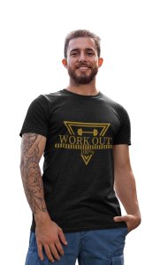 Workout 100%, (BG Golden), Round Neck Gym Tshirt (Black Tshirt) - Clothes for Gym Lovers - Suitable for Gym Going Person - Foremost Gifting Material for Your Friends and Close Ones