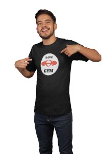 I Love Gym, (BG Black and Orange), Round Neck Gym Tshirt (Black Tshirt) - Clothes for Gym Lovers - Foremost Gifting Material for Your Friends and Close Ones