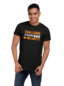 Challenge Your Limits, (BG Orange and White), Round Neck Gym Tshirt (White Tshirt) - Clothes for Gym Lovers - Suitable for Gym Going Person - Foremost Gifting Material for Your Friends and Close Ones