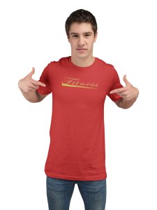Fitness, (BG Golden), Round Neck Gym Tshirt (Red Tshirt) - Clothes for Gym Lovers - Suitable for Gym Going Person - Foremost Gifting Material for Your Friends and Close Ones
