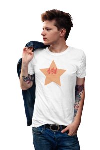 Fitness Club, Power Your Body, (BG Star Orange), Round Neck Gym Tshirt (White Tshirt) - Clothes for Gym Lovers - Suitable for Gym Going Person - Foremost Gifting Material for Your Friends and Close Ones