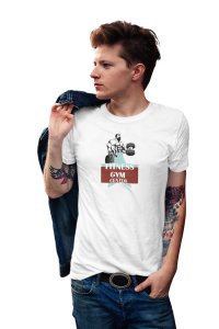 Fitness Gym Center, (BG White and Brown), Round Neck Gym Tshirt (White Tshirt) - Clothes for Gym Lovers - Suitable for Gym Going Person - Foremost Gifting Material for Your Friends and Close Ones