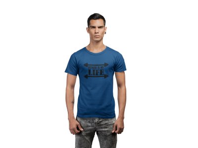 Fitness is My Life (BG Black), Round Neck Gym Tshirt (Blue Tshirt) - Clothes for Gym Lovers - Suitable for Gym Going Person - Foremost Gifting Material for Your Friends and Close Ones