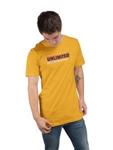 Unlimited, (BG Orange), Power Gym, 4 Dashes, Round Neck Gym Tshirt (Yellow Tshirt) - Foremost Gifting Material for Your Friends and Close Ones