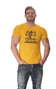 Fitness Health, Fist In Fire (BG Black), Round Neck Gym Tshirt (Yellow Tshirt) - Foremost Gifting Material for Your Friends and Close Ones