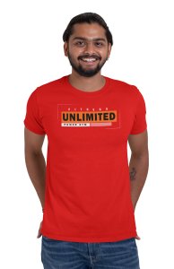 Fitness Unlimited, (BG Orange), Power Gym, 4 Dashes, Round Neck Gym Tshirt (Red Tshirt) - Foremost Gifting Material for Your Friends and Close Ones