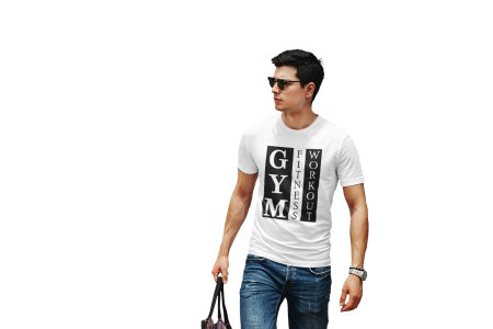 Gym, Fitness, Workout, Round Neck Gym Tshirt (Vertically) (White Tshirt) - Clothes for Gym Lovers - Suitable for Gym Going Person - Foremost Gifting Material for Your Friends and Close Ones