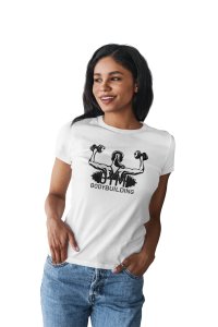 Bodybuilding, A Girl Lifts Dumble, Round Neck Gym Tshirt (White Tshirt) - Clothes for Gym Lovers - Suitable for Gym Going Person - Foremost Gifting Material for Your Friends and Close Ones