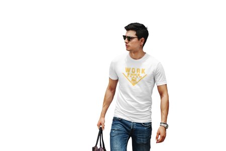 Work Hard, Dream Big, (BG Golden), Round Neck Gym Tshirt (White Tshirt) - Clothes for Gym Lovers - Foremost Gifting Material for Your Friends and Close Ones