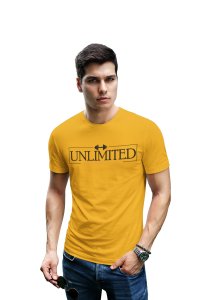 Unlimited, Health and Fitness Round Neck Gym Tshirt (Yellow Tshirt) - Clothes for Gym Lovers - Suitable for Gym Going Person - Foremost Gifting Material for Your Friends and Close Ones