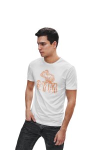 Gym, (BG Orange), Round Neck Gym Tshirt - Clothes for Gym Lovers (White Tshirt) - Foremost Gifting Material for Your Friends and Close Ones