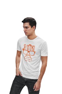Gym Above Glasses, (BG Orange), Round Neck Gym Tshirt - Clothes for Gym Lovers (White Tshirt) - Foremost Gifting Material for Your Friends and Close Ones
