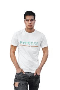 Fitness, (BG Blue and Brown), Round Neck Gym Tshirt (White Tshirt) - Clothes for Gym Lovers - Foremost Gifting Material for Your Friends and Close Ones
