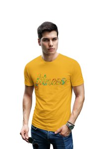 Fitness written in Colourful Text, Round Neck Gym Tshirt (Yellow Tshirt) - Clothes for Gym Lovers - Suitable for Gym Going Person - Foremost Gifting Material for Your Friends and Close Ones