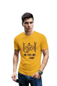Feel The Pain, Curved Lines Round Neck Gym Tshirt (Black) (Yellow Tshirt) - Clothes for Gym Lovers - Suitable for Gym Going Person - Foremost Gifting Material for Your Friends and Close Ones