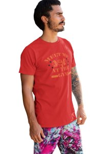 Meet Me At The Gym, (BG Orange), Round Neck Gym Tshirt (Red Tshirt) - Clothes for Gym Lovers - Suitable for Gym Going Person - Foremost Gifting Material for Your Friends and Close Ones