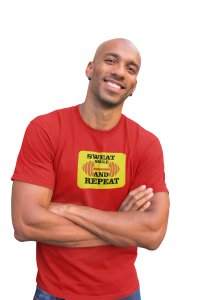 Sweat, Smile and Repeat Round Neck Gym Tshirt (Red Tshirt) - Clothes for Gym Lovers - Suitable for Gym Going Person - Foremost Gifting Material for Your Friends and Close Ones