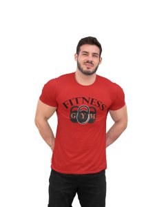 Fitness Gym, (BG 3 Black Locks), Round Neck Gym Tshirt (Red Tshirt) - Clothes for Gym Lovers - Suitable for Gym Going Person - Foremost Gifting Material for Your Friends and Close Ones