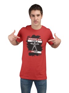 Drop It Like A Squat, (BG Black and Red), Round Neck Gym Tshirt (Red Tshirt) - Clothes for Gym Lovers - Foremost Gifting Material for Your Friends and Close Ones