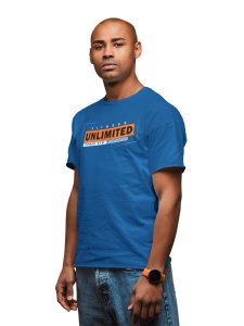 Fitness Unlimited, (BG Orange), Power Gym, 4 Dashes, Round Neck Gym Tshirt (Blue Tshirt) - Clothes for Gym Lovers - Suitable for Gym Going Person - Foremost Gifting Material for Your Friends and Close Ones
