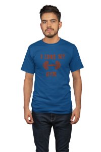 I Love My Gym, (BG Cherry), Round Neck Gym Tshirt (Blue Tshirt) - Clothes for Gym Lovers - Suitable for Gym Going Person - Foremost Gifting Material for Your Friends and Close Ones