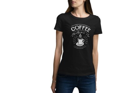 Coffee clarity in a cup - Black - printed t shirt - comfortable round neck cotton.