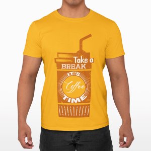 Take break its Coffee time - Yellow - printed t shirt - comfortable round neck cotton.