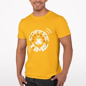 Coffee time - Yellow - printed t shirt - comfortable round neck cotton.