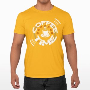 Coffee time - Yellow - printed t shirt - comfortable round neck cotton.