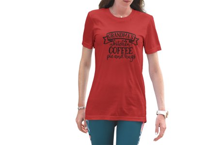 Grandma's kitchen Coffee pie and hugs - Red - printed t shirt - comfortable round neck cotton.