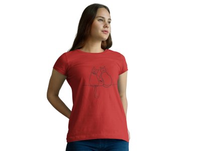 Cats - Line Art for Female - Half Sleeves T-shirt