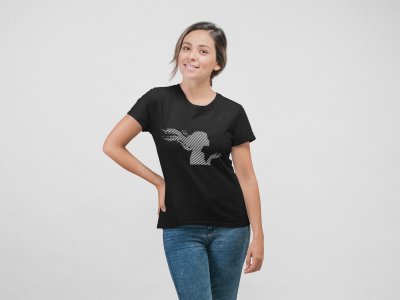 flying hairs - Line Art for Female - Half Sleeves T-shirt