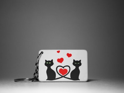 Black Couple Cat -White -Valentine's Special Keychains(Pack Of 2)