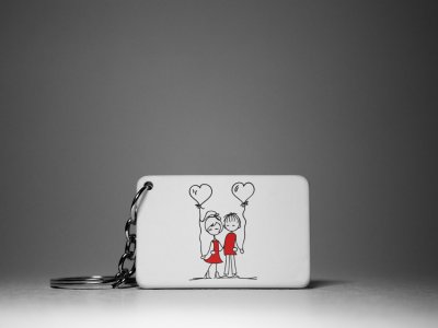 Couple With White Balloons-White -Valentine's Special Keychains(Pack Of 2)