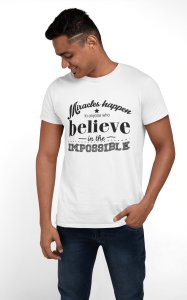 Believe is the imposible - White - printed T-shirts - Men's stylish clothing - Cool tees for boys