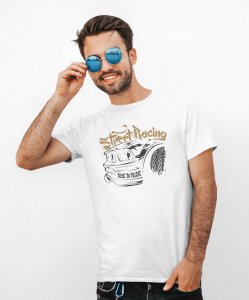 Street racing - blue car - printed T-shirts - Men's stylish clothing - Cool tees for boys