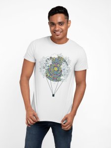 Illustration - hot balloon - White - printed T-shirts - Men's stylish clothing - Cool tees for boys