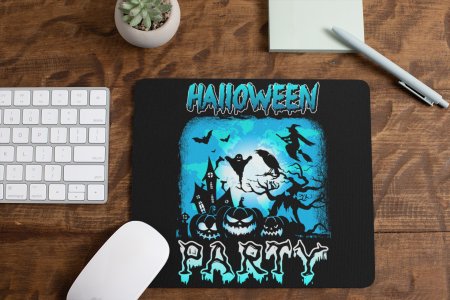 Halloween Party-Haunted House With Ghosts And Scarry Pumpkin-Black-Halloween Theme Mousepad