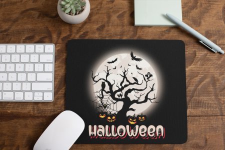Halloween-Full Moon With Scary Tree-Halloween Theme Mousepad