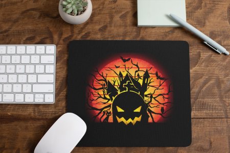 Ghost -Red Moon Behind Haunted House-Halloween Theme Mousepad